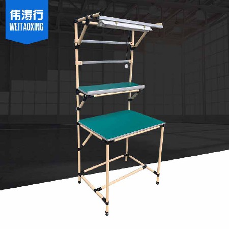 單工位工作臺(tái)米黃色精益管防靜電木板實(shí)驗(yàn)臺(tái)電子車間流水線操作臺(tái)